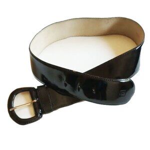 Vintage Guy Laroche 2" Wide Black Patent Leather Belt S/M 25.5"-27.5"